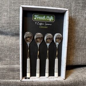 Ceramic Handle Coffee Spoons - Set of 4 (White)